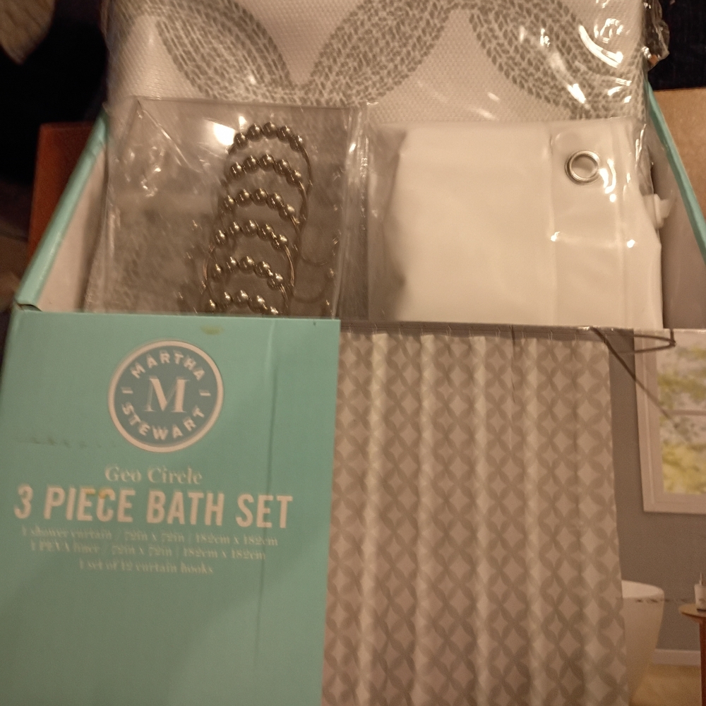 Martha Stewart Geo Circle 3-Piece Bath Set - Gray/White